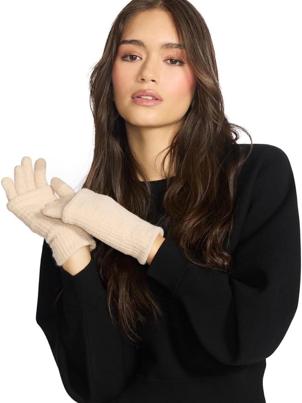Steve Madden Women's Knitted Long Cuff Magic Gloves Tan One Size NWT